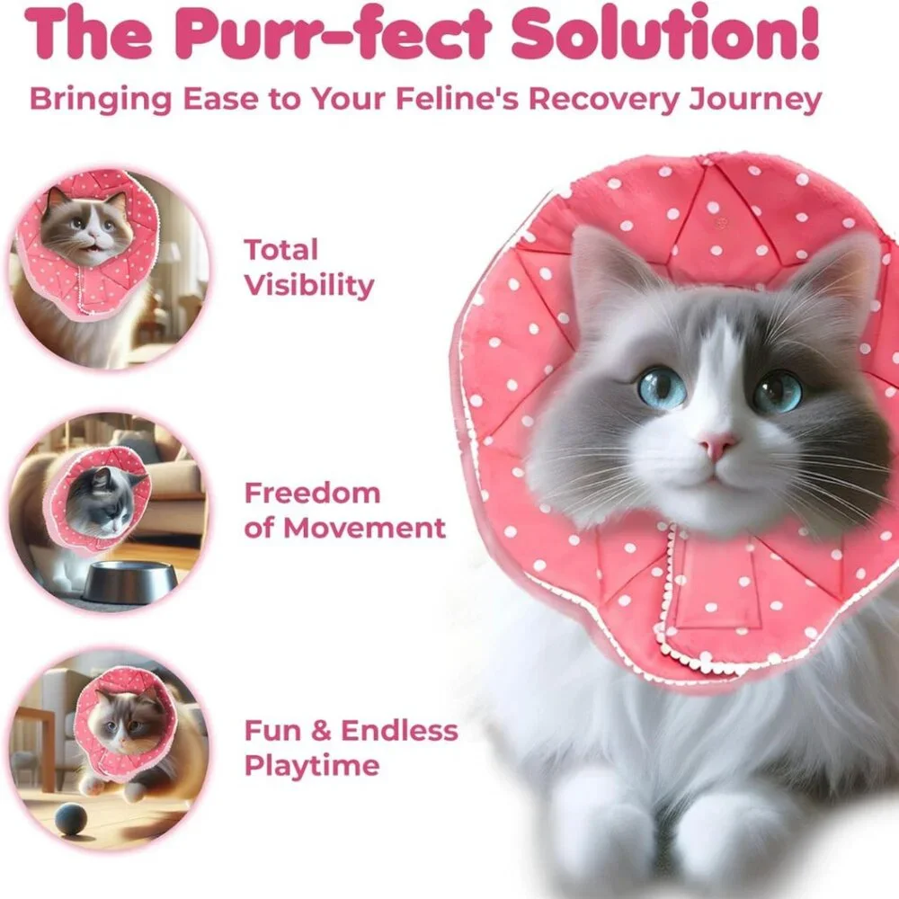 SunGrow Polka Dot Pet Soft Adjustable Recovery Cone | NWT | M | Pink White